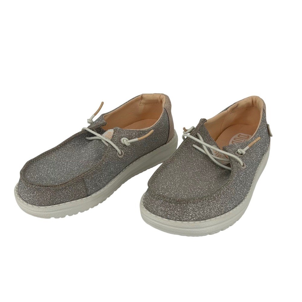Hey Dude Wendy Metallic Sparkle Glitter Rose Gold Kids Shoes Size YT1 40830-7D9
